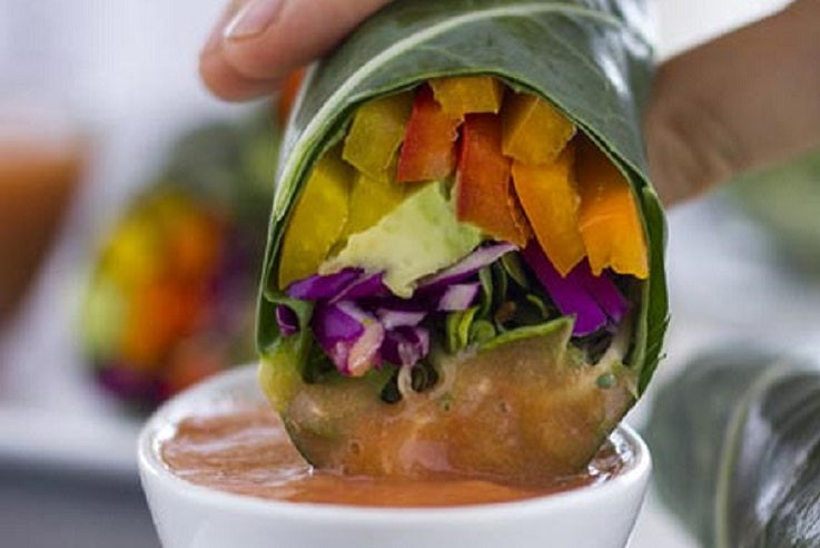 CABBAGE ROLLS WITH SPROUTS AND MANGO TOMATO DIP SAUCE